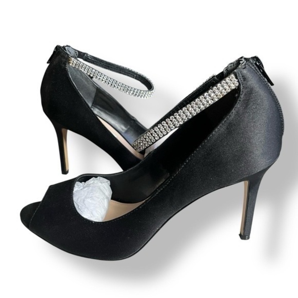 Nina Black Satin Heels with Sparkling Strap